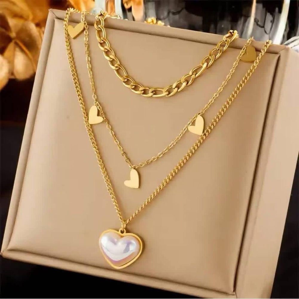 Planet Gold Layered Heart Charm Necklace in Gold
